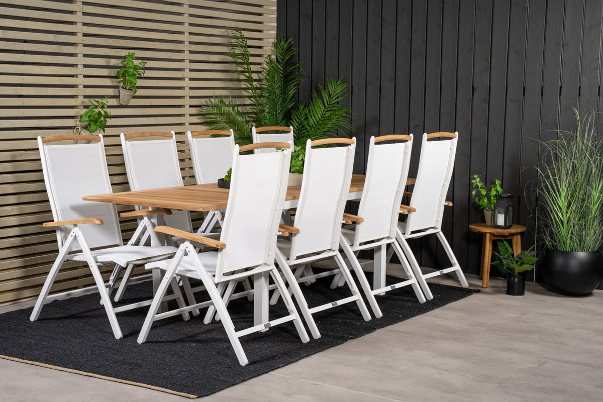2er Set Gartenstuhl Polis - Klappstuhl in Weiß mit Aluminium Gestell und Teakholz-Armlehnen