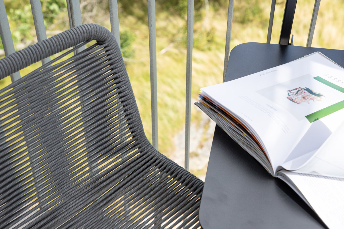 2er-Set Gartenstuhl Sia - Barhocker in dunkelgrau aus robustem Seilmaterial