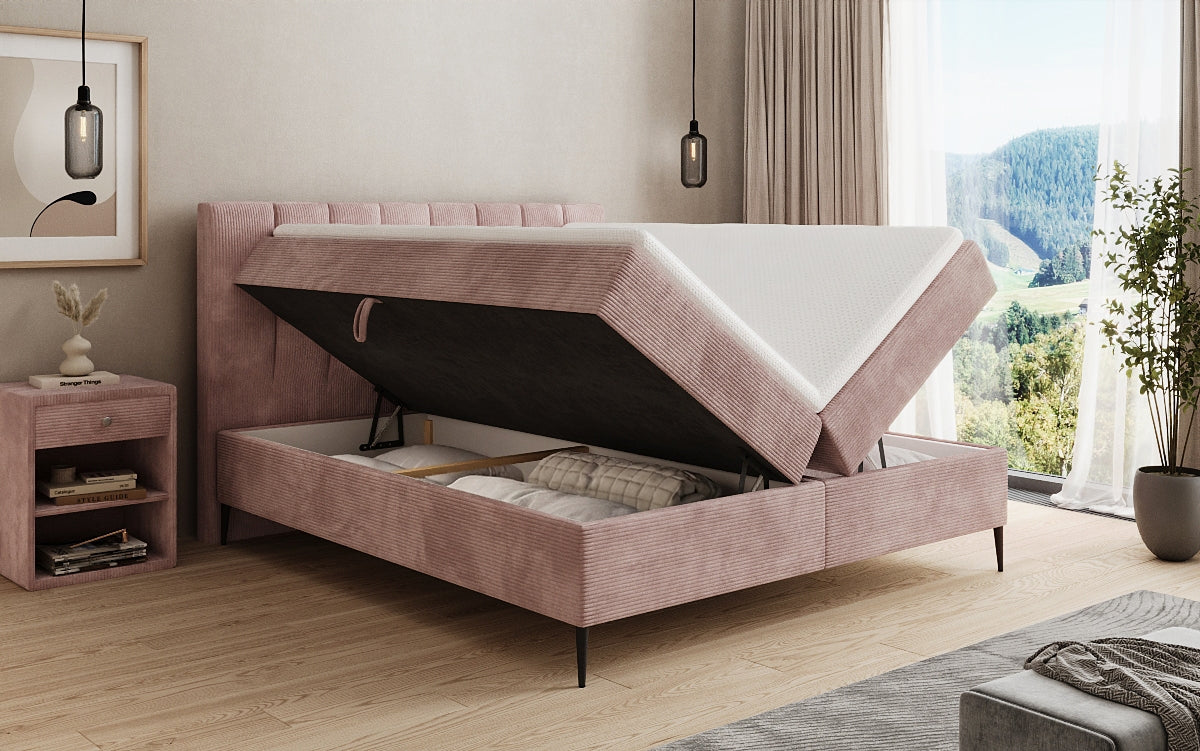 Boxspringbett Lucca in Cord mit Stauraum und Füßen