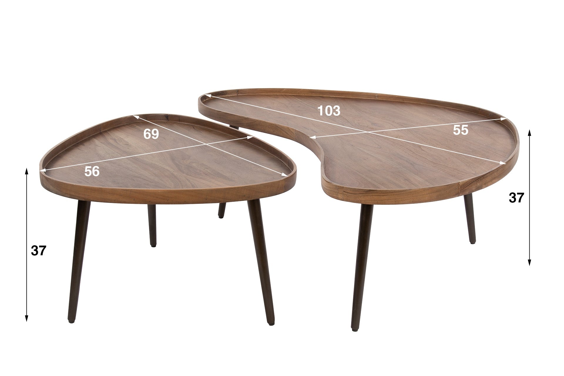 Couchtisch Zamira - 2er Set aus hochwertigem Akazienholz in braunem Finish