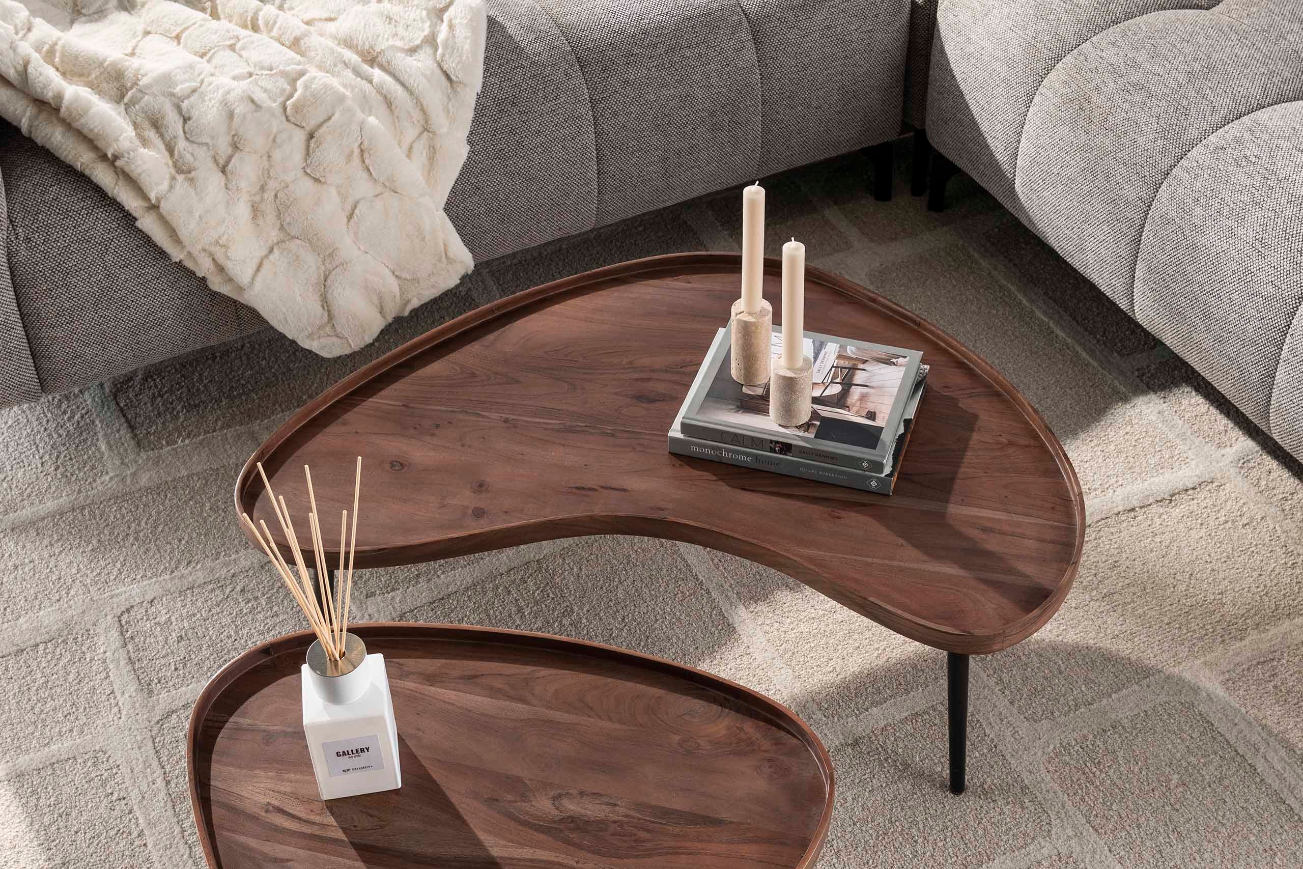 Couchtisch Zamira - 2er Set aus hochwertigem Akazienholz in braunem Finish