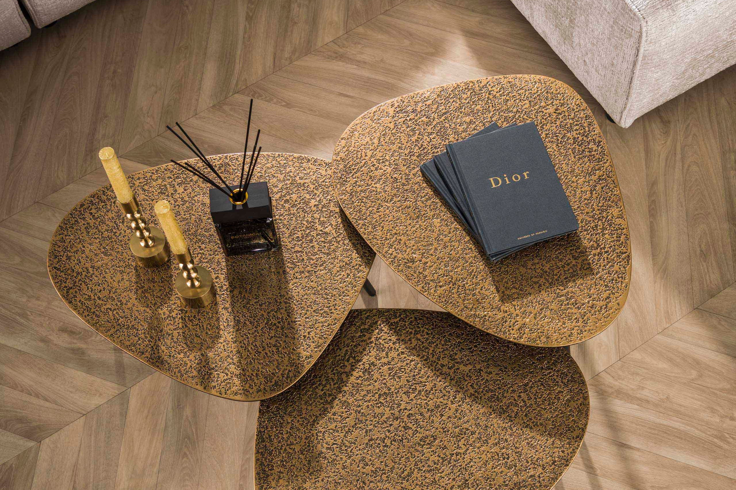 Couchtisch Umara - 3er Set in „Metallic“-Antikbronze/Gold im Dreieck-Design