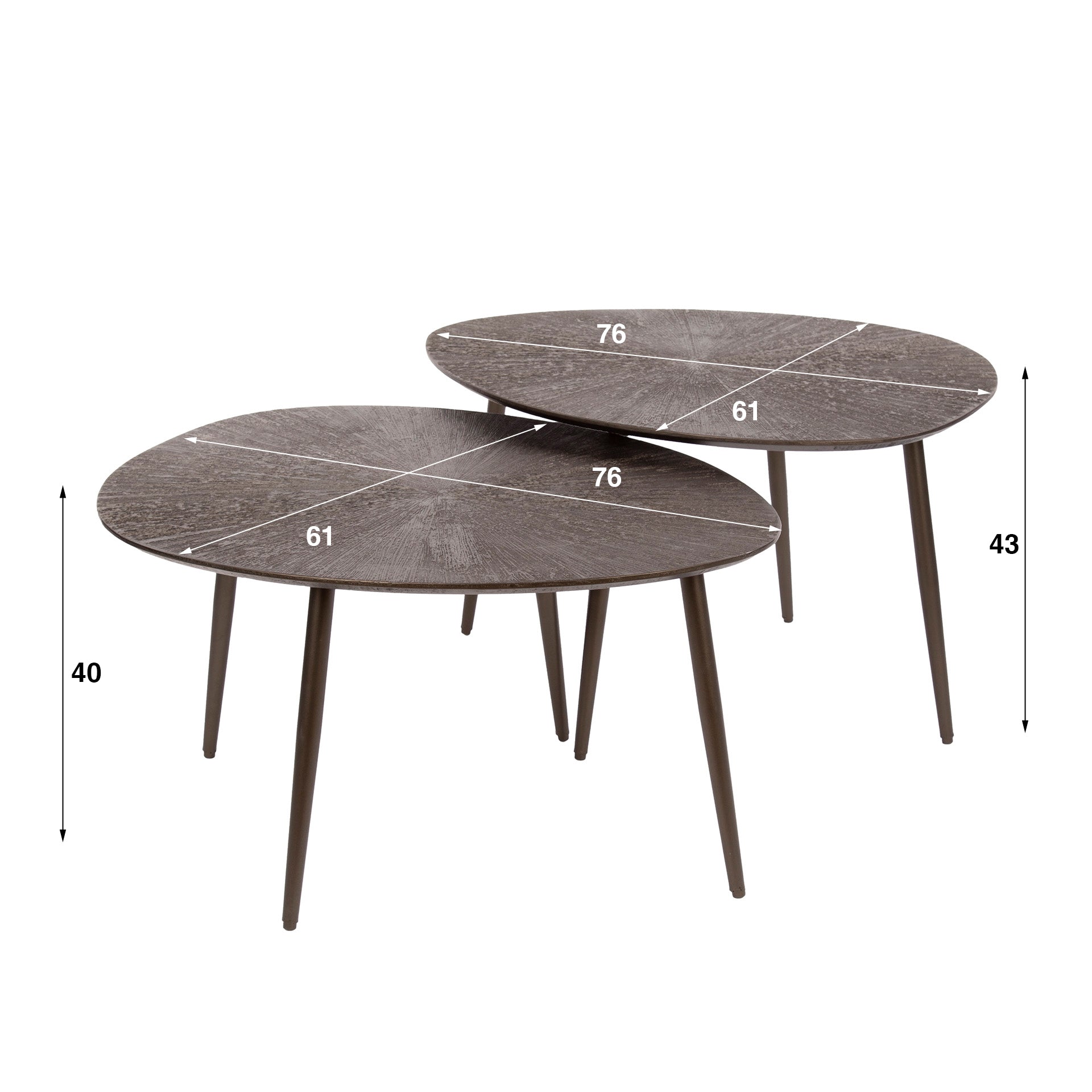Couchtisch Arivon - 2er Set mit Ray Metal-Finish in warmen Braunbronzeton
