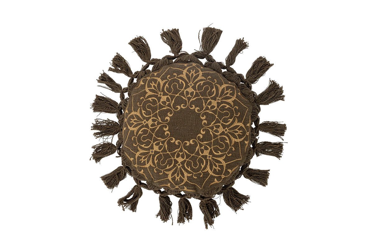 Zierkissen Alexis – rundes Baumwollkissen mit Quasten
