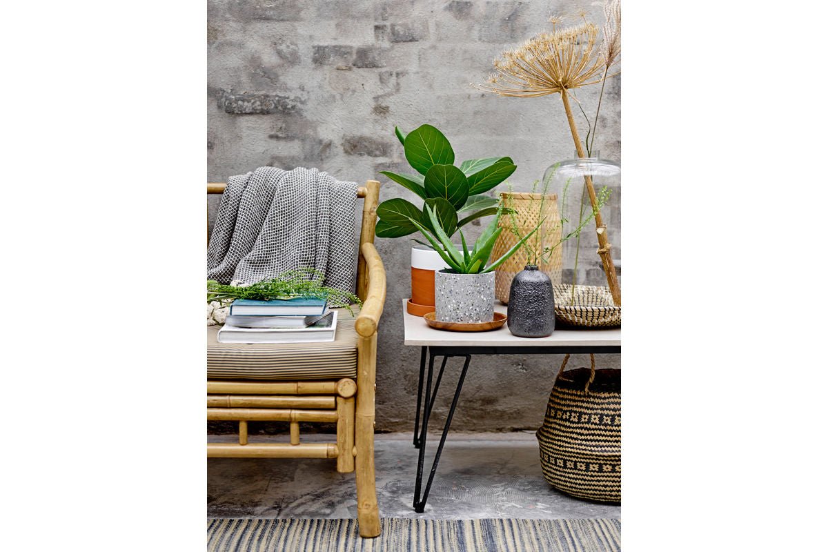 Überwurfdecke Tula  – Blau, aus recycelter Baumwolle