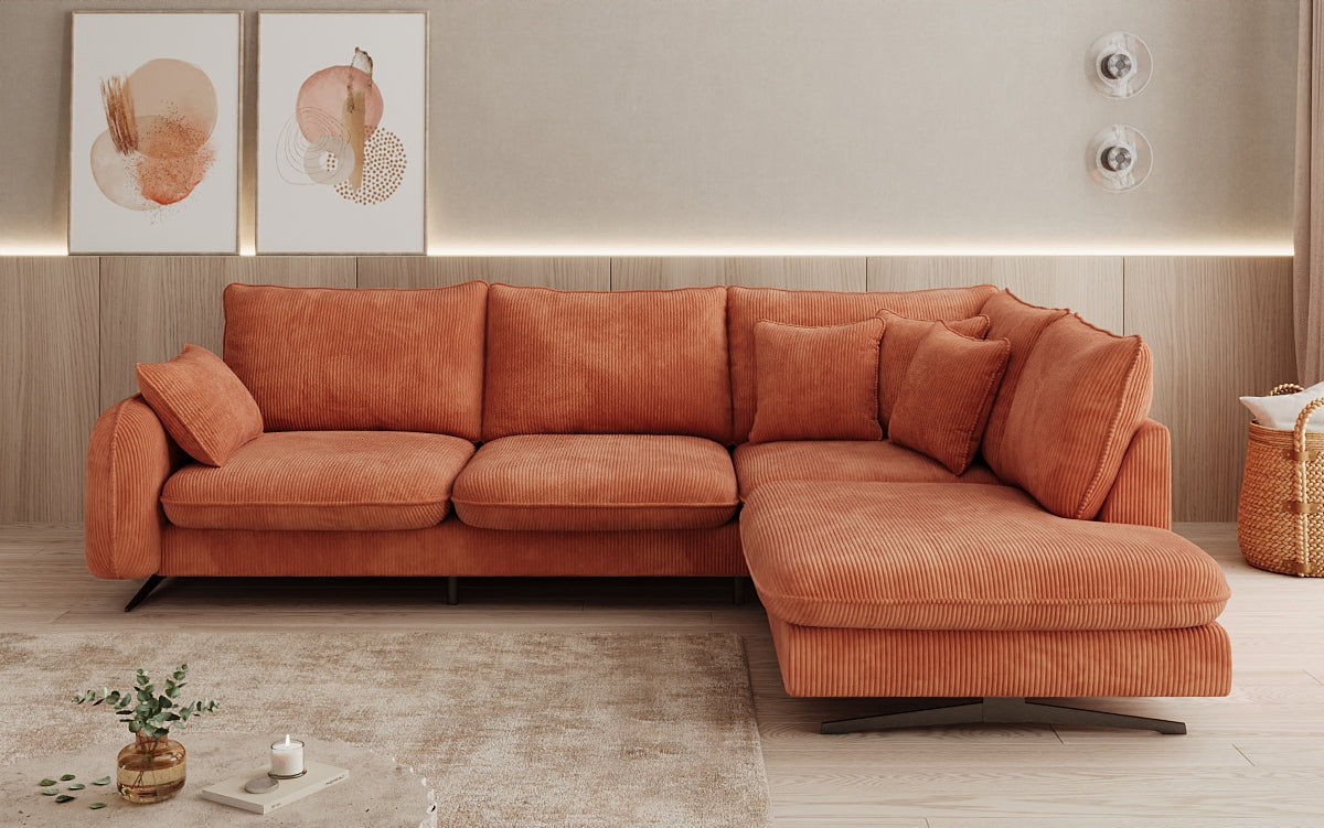 Designer Ecksofa Laguna mit Metallfüße in Cord