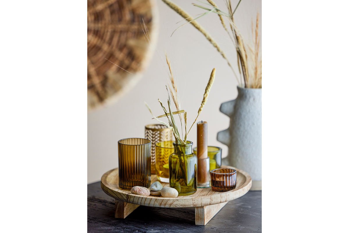 Tablett Heidi – Glas & Holz mit Teelichthaltern (8er-Set)