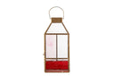 Laterne Amara – Roséfarbenes Glas mit messingfarbenem Rahmen