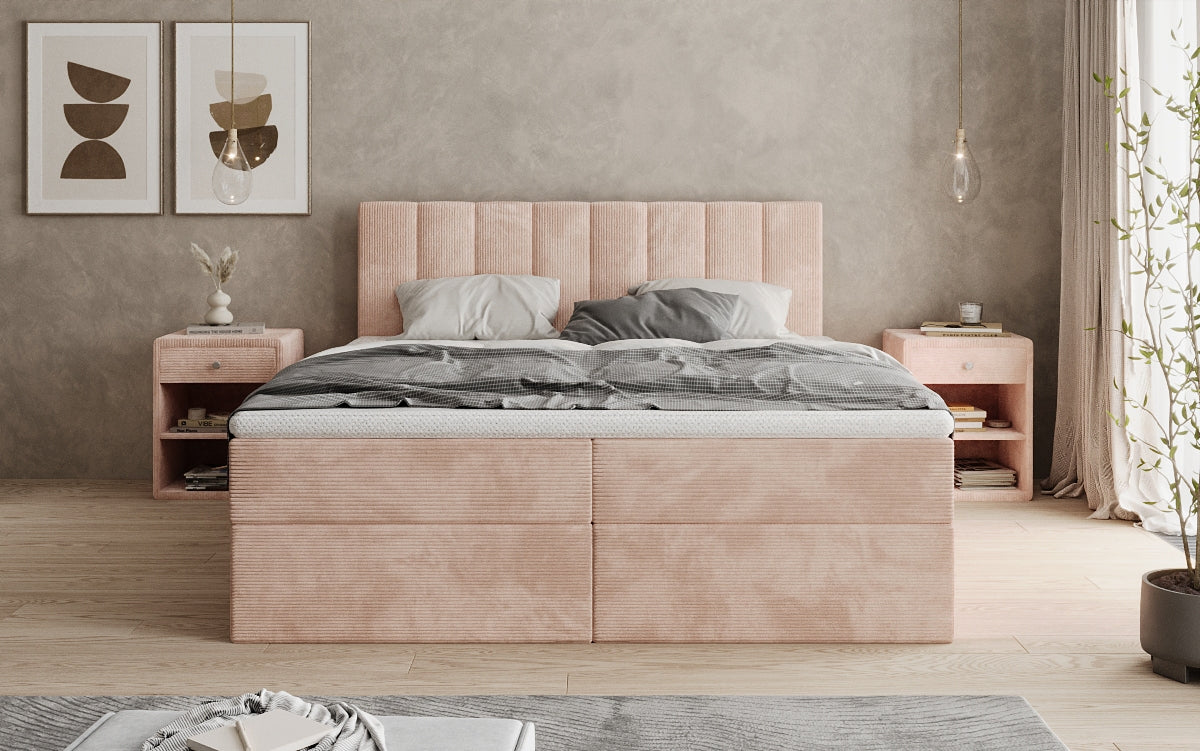 Boxspringbett Sofia in Cord mit Stauraum
