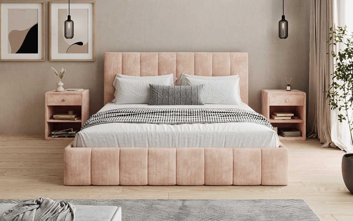 Designer Polsterbett Mila in Cord mit Stauraum