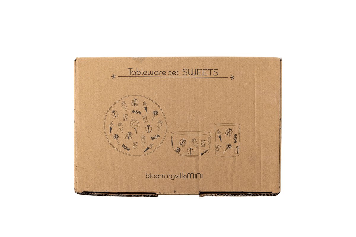 Kinder-Geschirr-Set „Party Pop“ – Buntes Steingut (3-teilig)