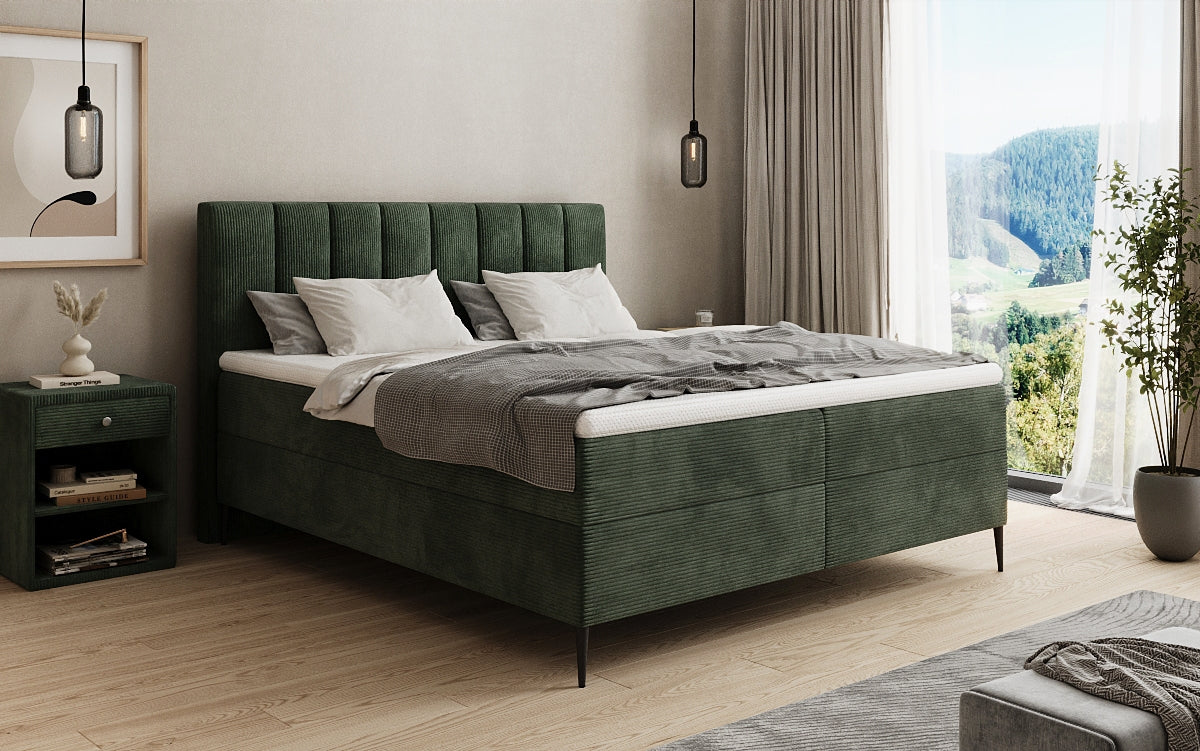 Boxspringbett Lucca in Cord mit Stauraum und Füßen