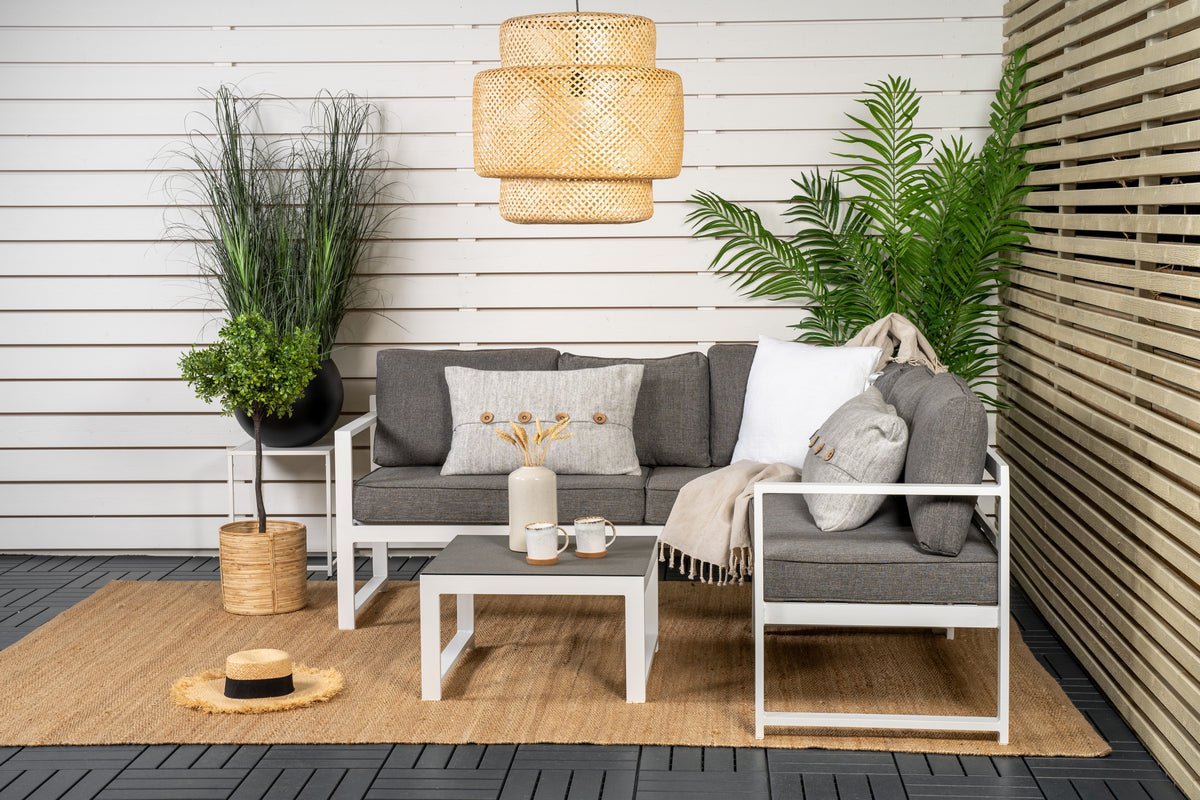 Garten Loungeset Tamara – in Grau mit Glasplatte für Terrasse & Balkon
