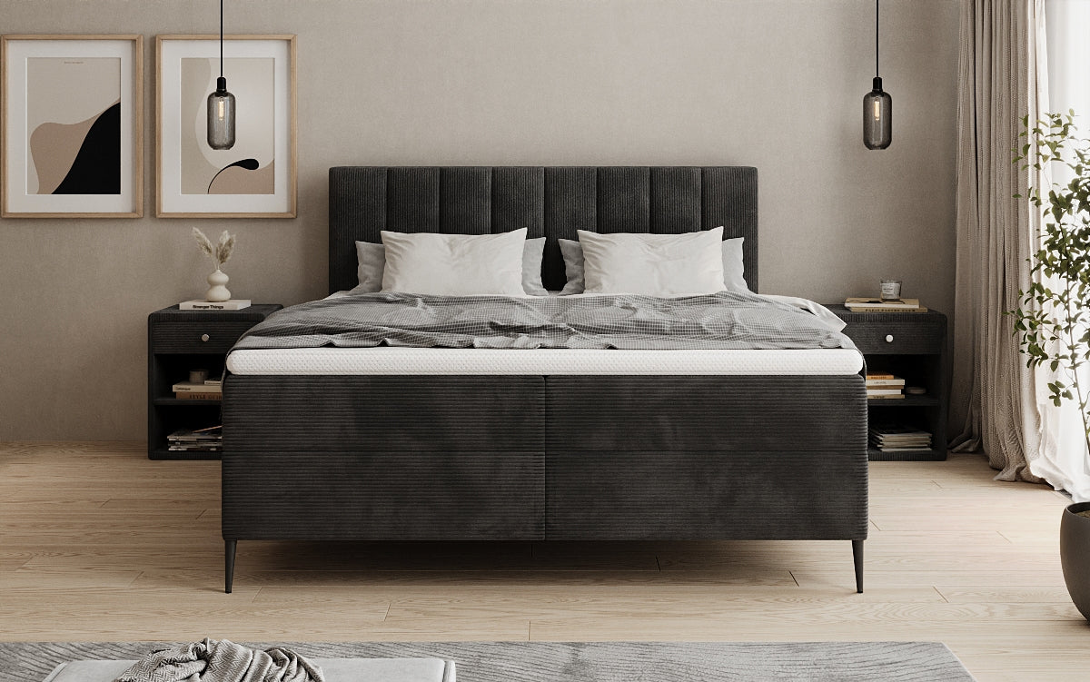 Boxspringbett Lucca in Cord mit Stauraum und Füßen