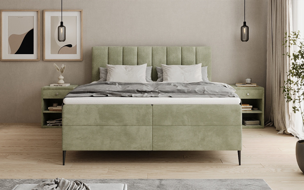 Boxspringbett Lucca in Cord mit Stauraum und Füßen