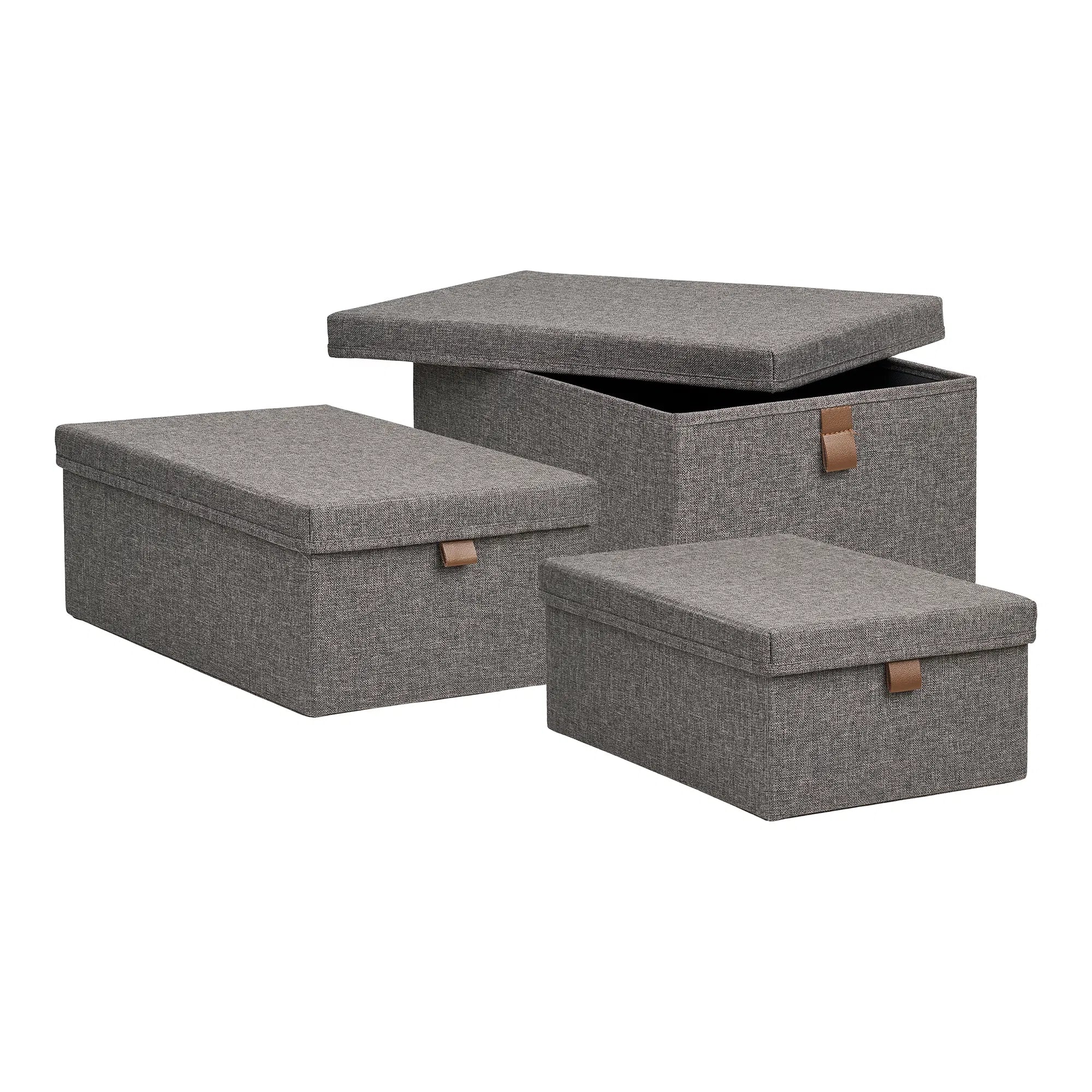 Aufbewahrungsbox Velmoria - in grau mit Deckel (3er Set)