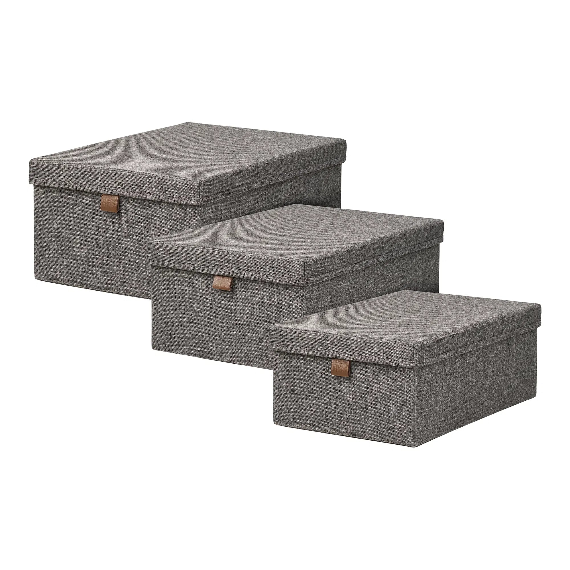 Aufbewahrungsbox Velmoria - in grau mit Deckel (3er Set)