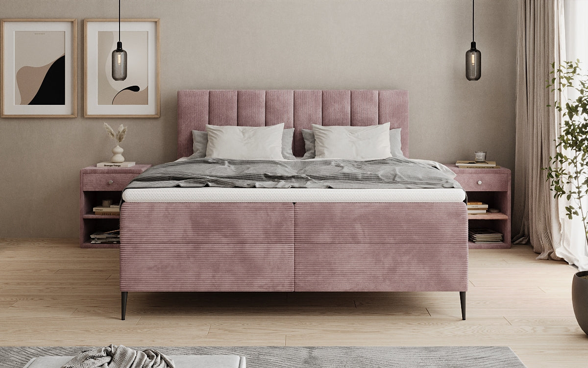 Boxspringbett Lucca in Cord mit Stauraum und Füßen