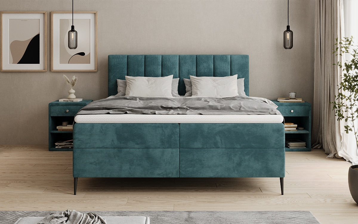 Boxspringbett Lucca in Cord mit Stauraum und Füßen