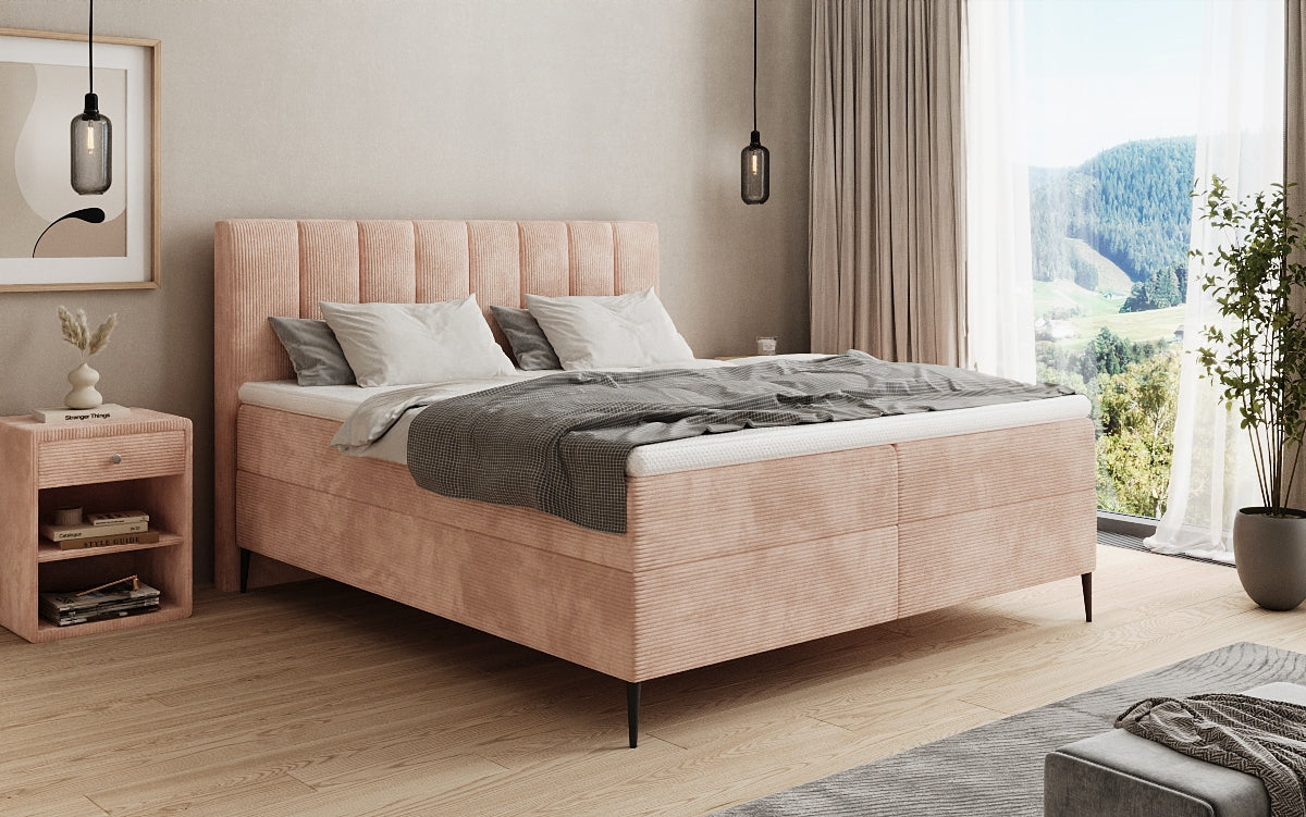 Boxspringbett Lucca in Cord mit Stauraum und Füßen