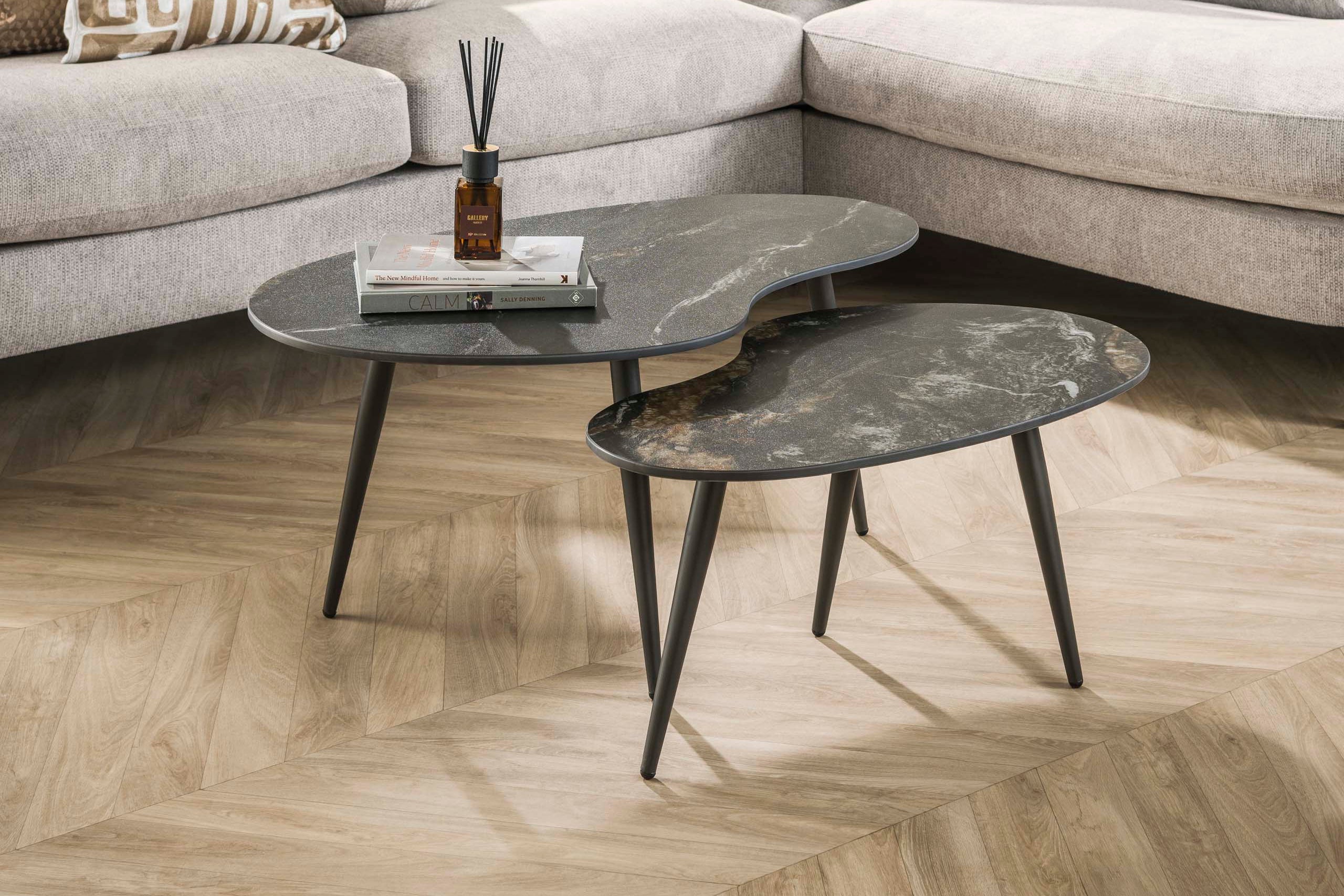 Couchtisch Elista - 2er Set mit Keramikplatte in Steinoptik