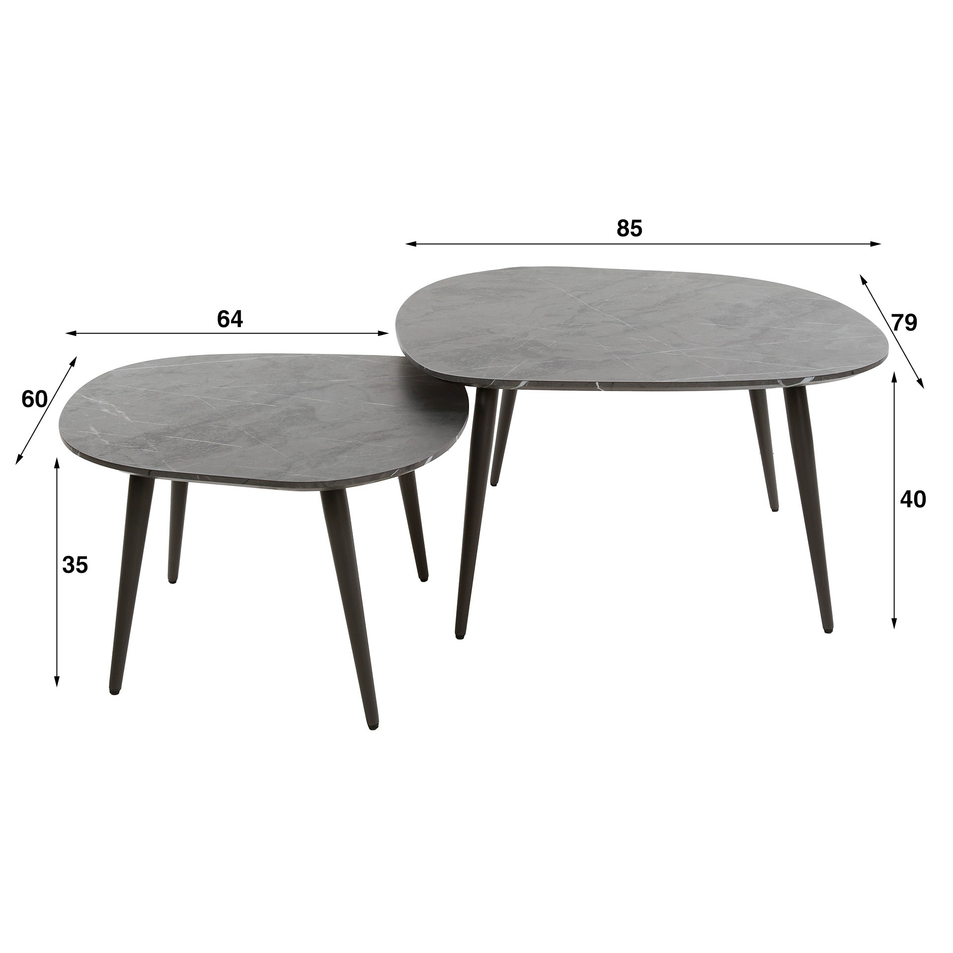 Couchtisch Virelle - 2er Set aus Melamin in Keramikoptik und einem Gestell aus Stahl