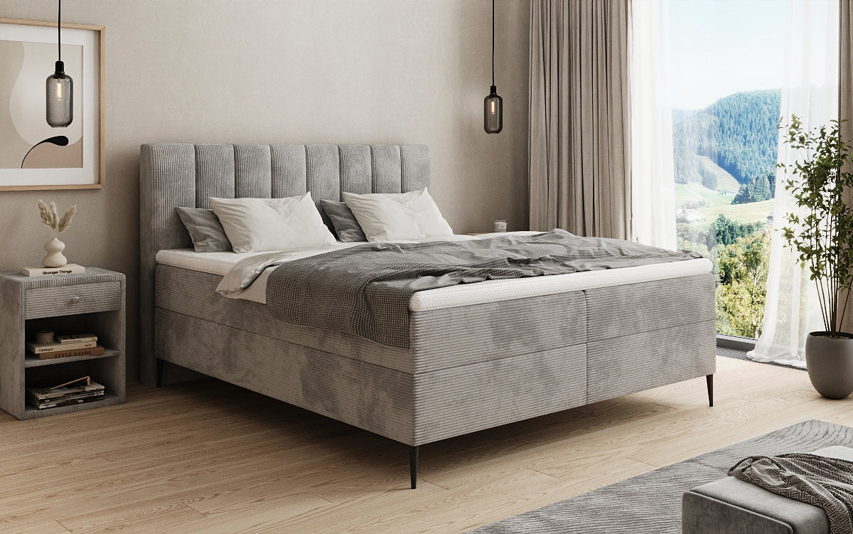 Boxspringbett Lucca in Cord mit Stauraum und Füßen