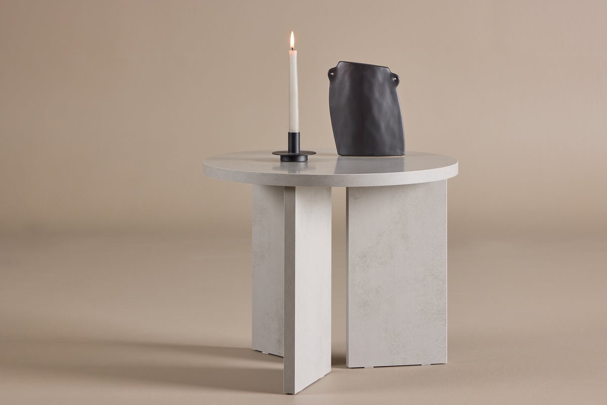 Couchtisch Heroli - stylischer Rundtisch mit asymmetrischem Stand