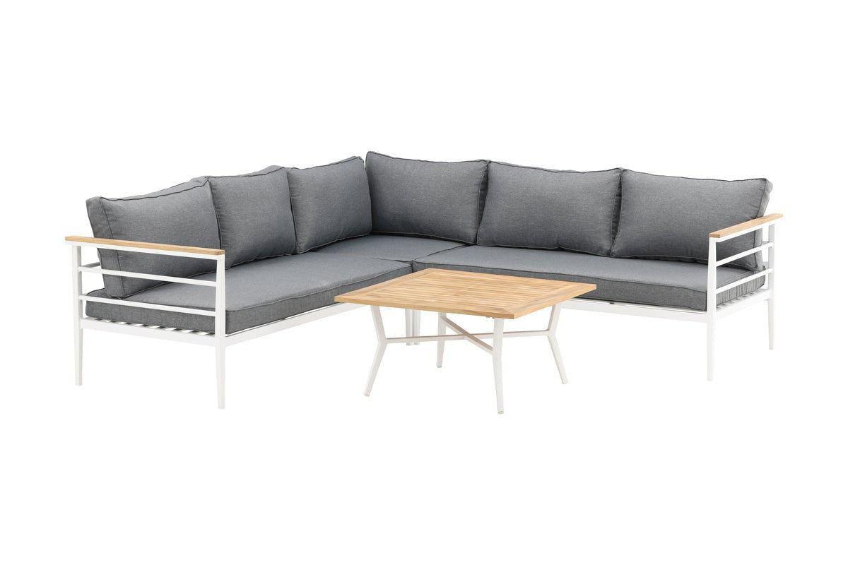 Lounge Set Puerto – aus Metall mit Teakholz-Details, inkl. Kissen