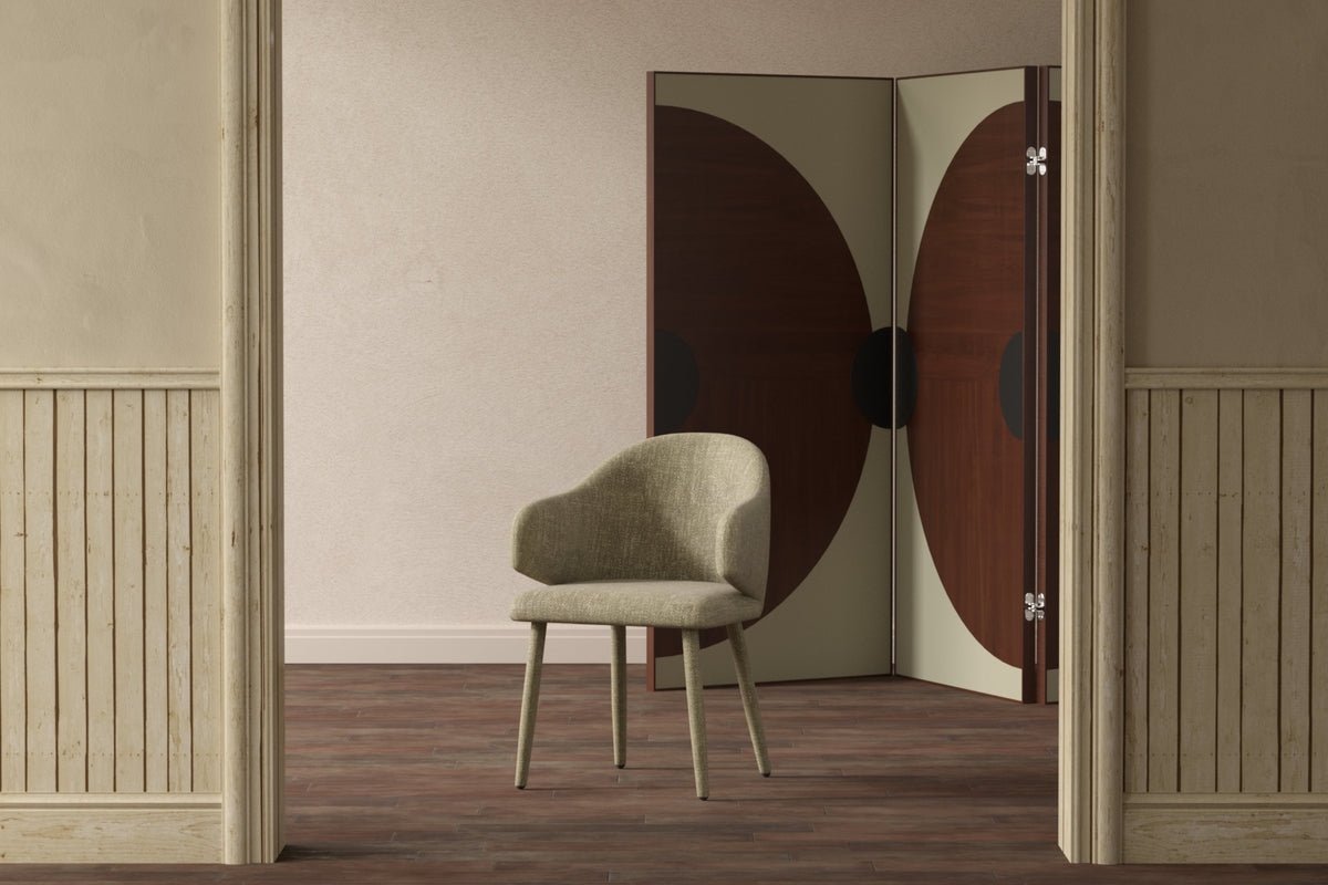 2er Set - Esszimmerstuhl Jubi in Beige mit stoffbezogenen Metallbeinen