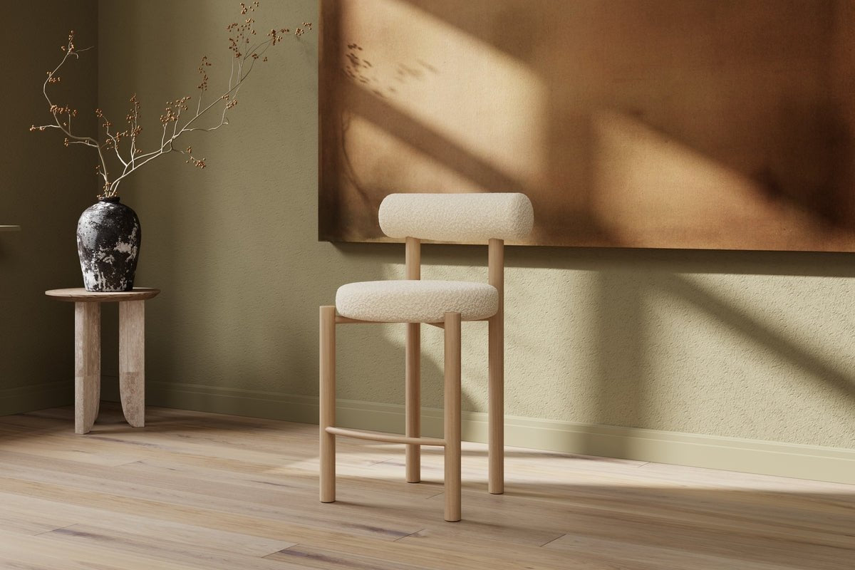 2er Set - Barhocker Timo in Weiß mit Stahlgestell & Holzoptik