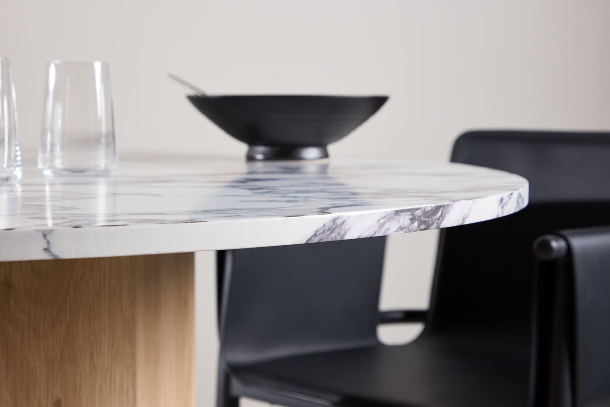 Esstisch Agesta - runder Esstisch mit Tischplatte in Hellgrau, Mokka und Schwarz