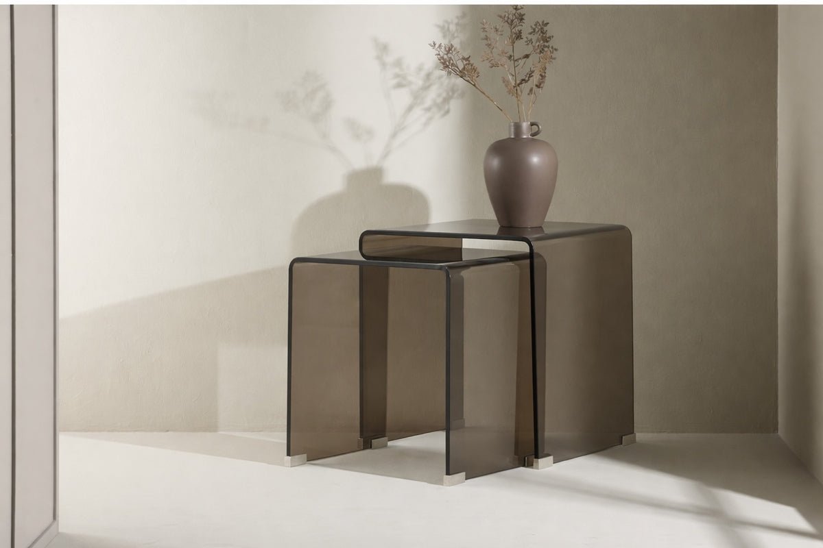 Beistelltisch Isaro - 2 teiliges Set aus Braunglas