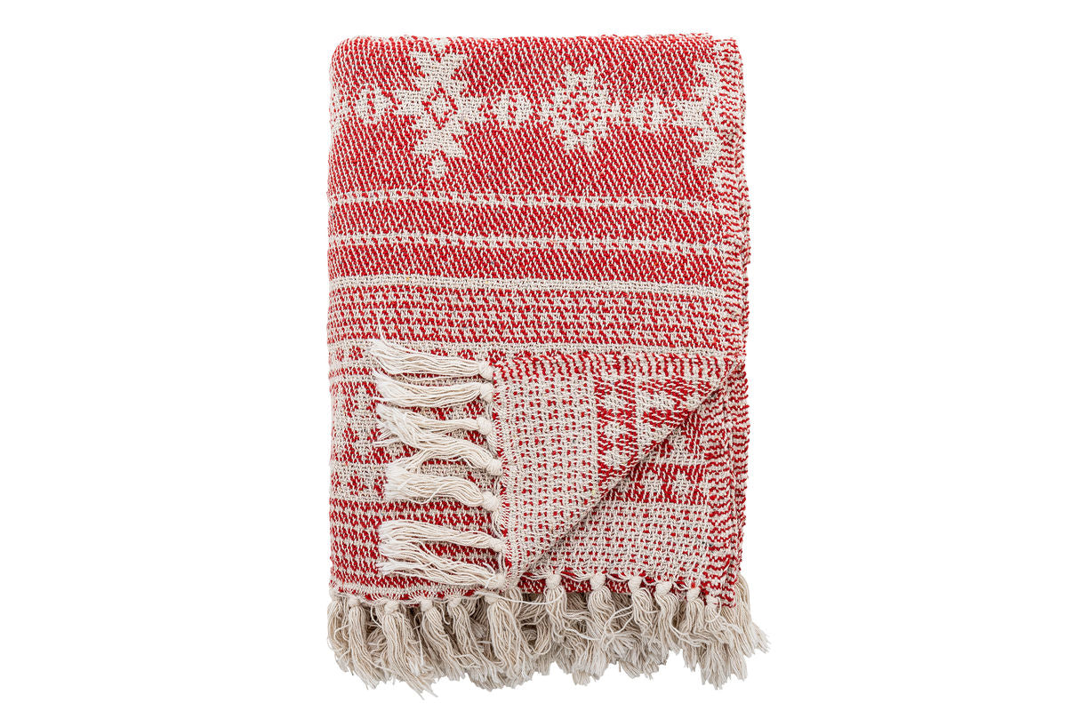 Überwurfdecke Yindi - Rot, aus recycelter Baumwolle