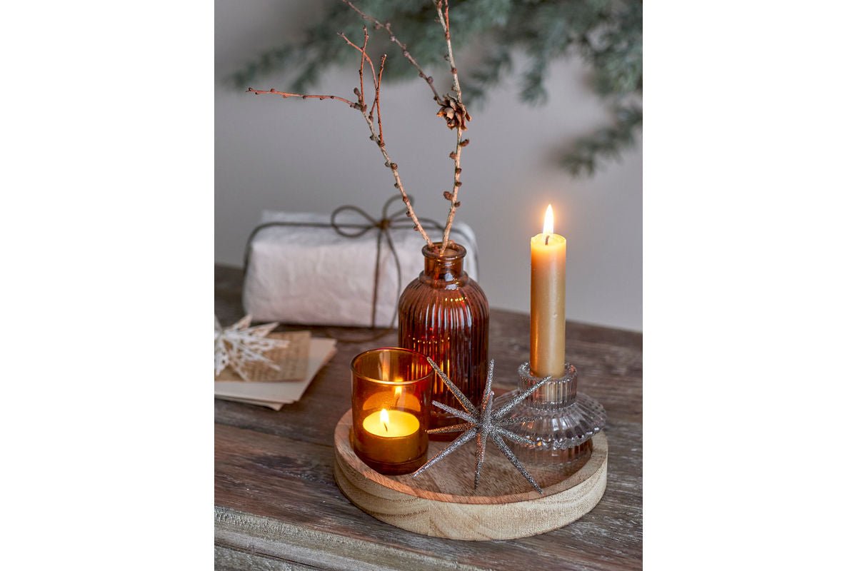 Teelicht-Tablett Ayu – Glas & Holz in warmem Braun (6-teiliges Set)