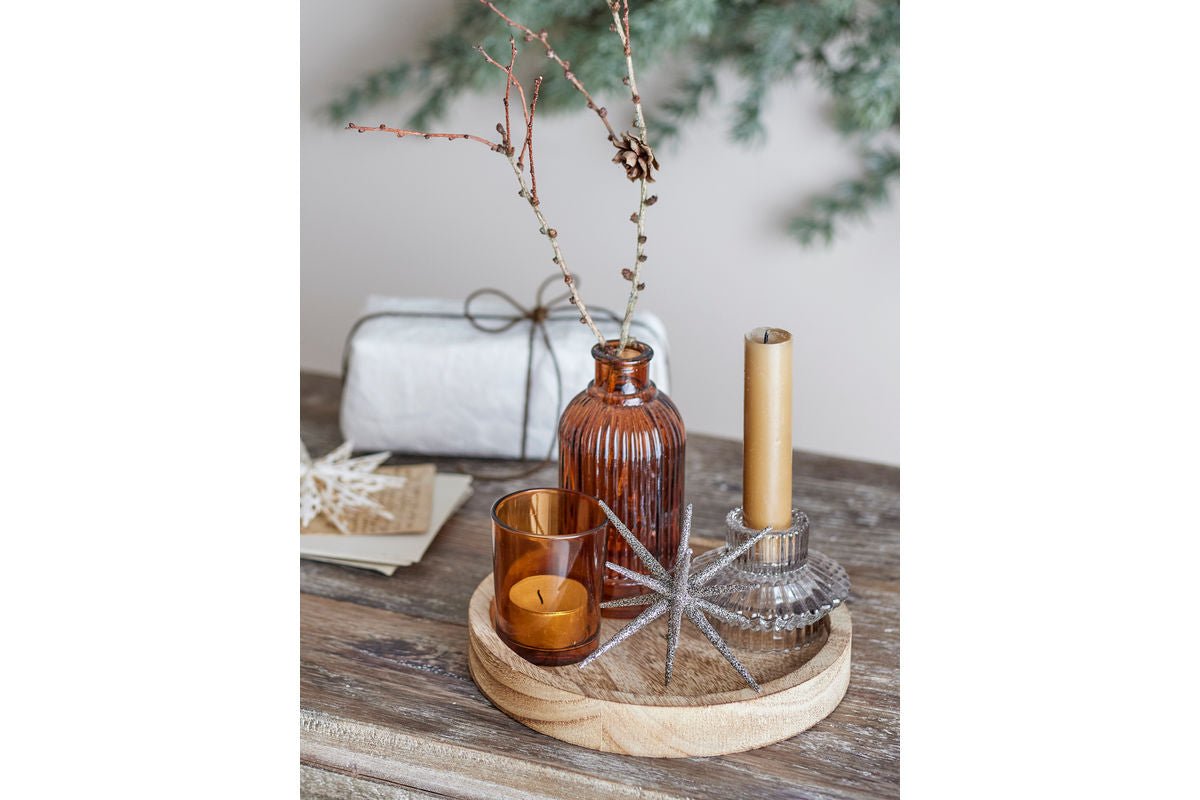 Teelicht-Tablett Ayu – Glas & Holz in warmem Braun (6-teiliges Set)