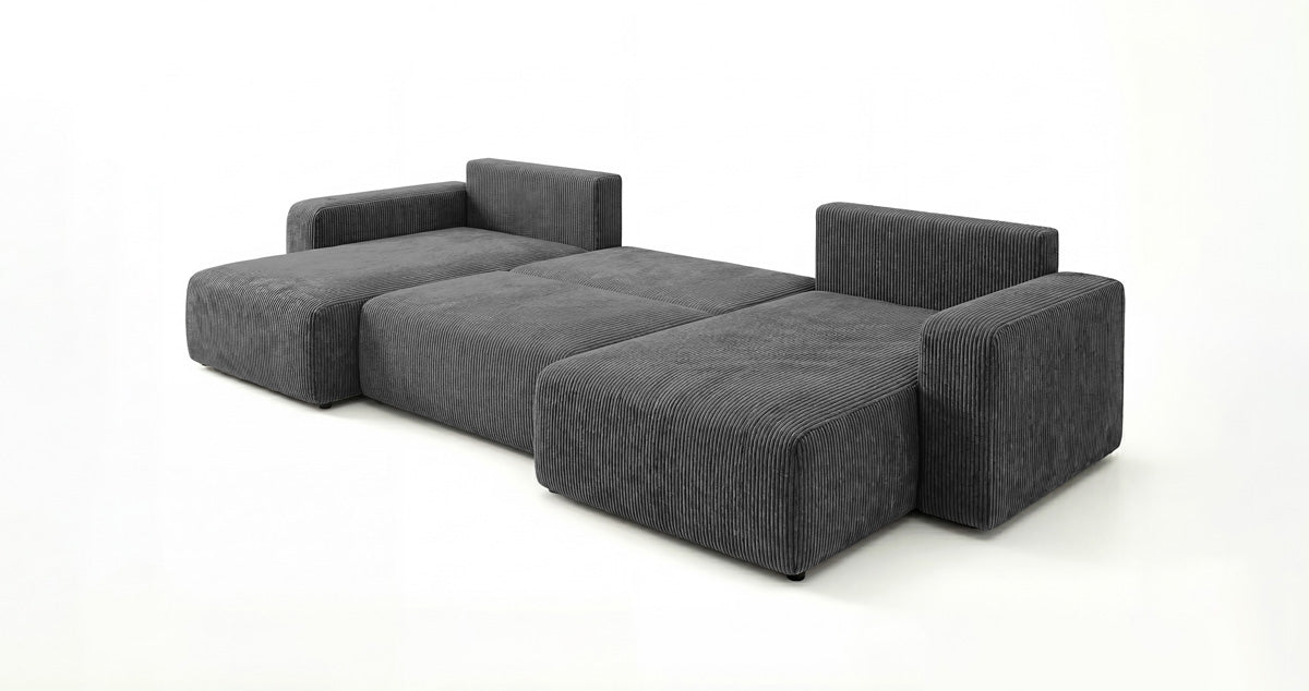 Designer Sofa Noma U mit Schlaffunktion und Stauraum in Cord