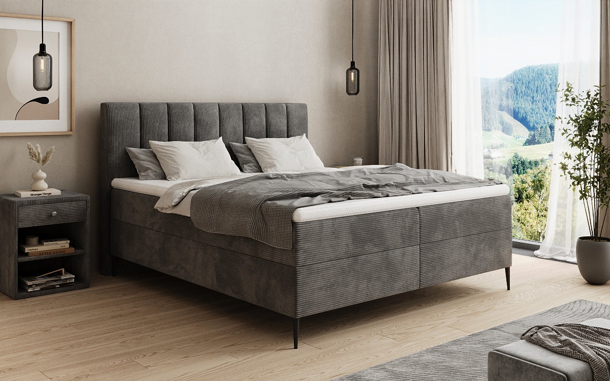 Boxspringbett Lucca in Cord mit Stauraum und Füßen