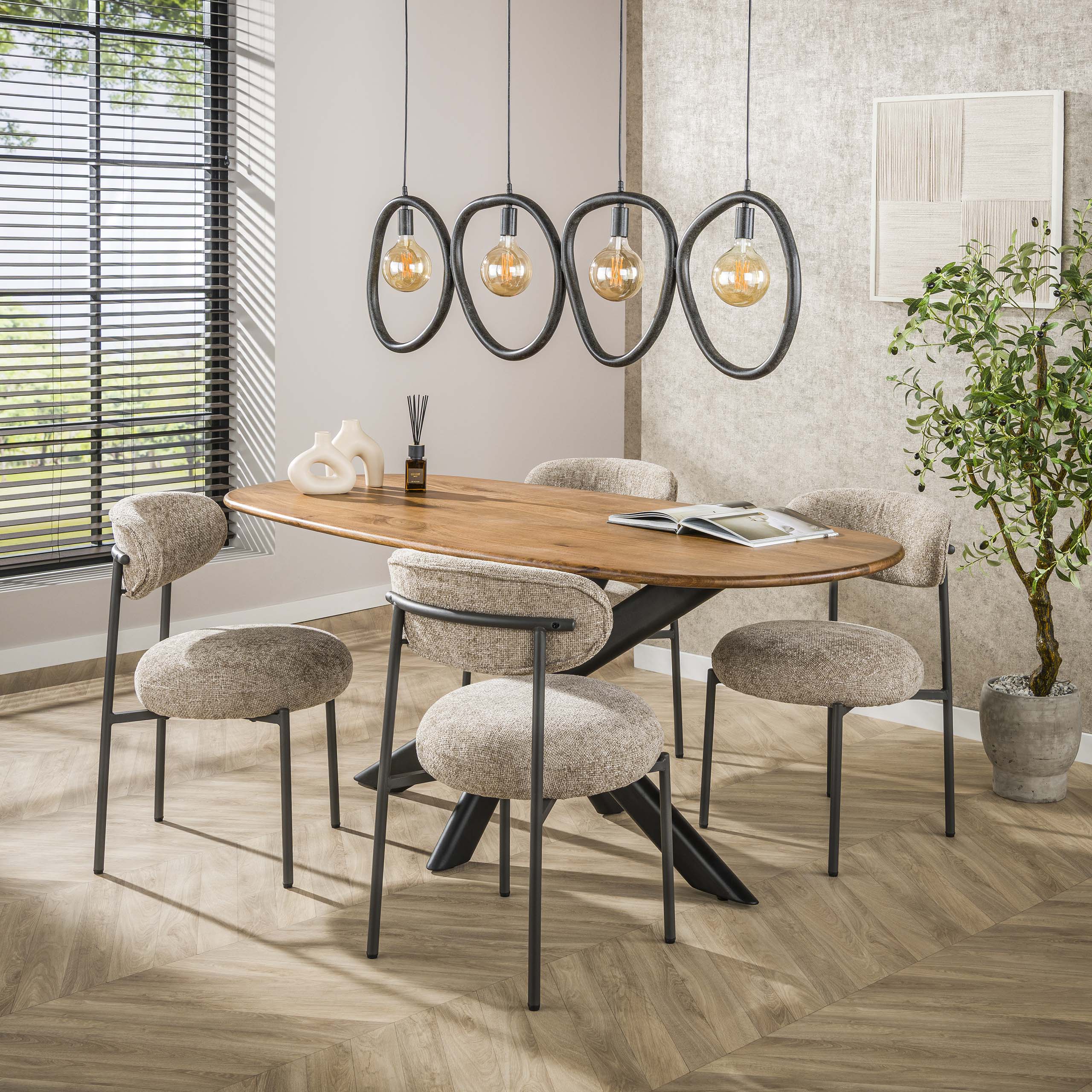 Pendelleuchte „Vionara“ – 4 Leuchten aus arktisch schwarzem Metall in organischer Ringform