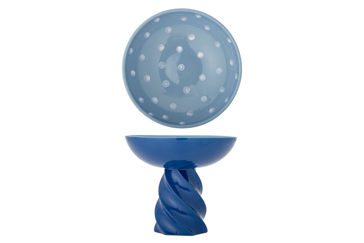 Sockelschale Mily – handbemalte Steingutschale in Blau
