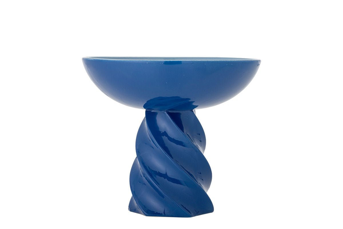 Sockelschale Mily – handbemalte Steingutschale in Blau