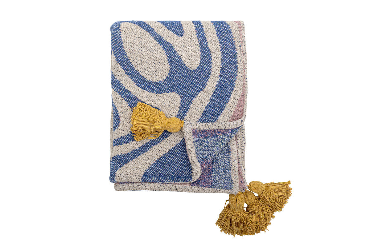 Überwurfdecke Nura - Blau, aus recycelter Baumwolle