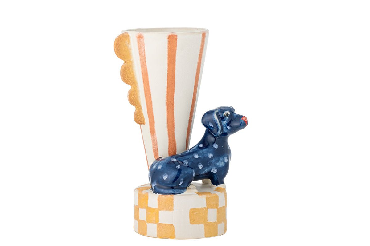 Vase Dallie – handbemalte Steingutvase mit Dackelmotiv