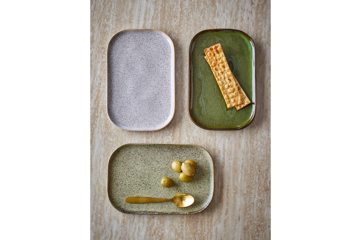 Teller Liven – aus Steingut, 3er-Set in Grün mit reaktiver Glasur