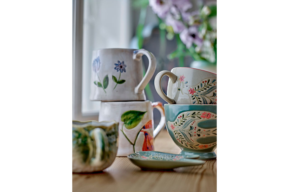 2er Set Becher Luni – gefertigt aus Steingut mit floralen Motiven