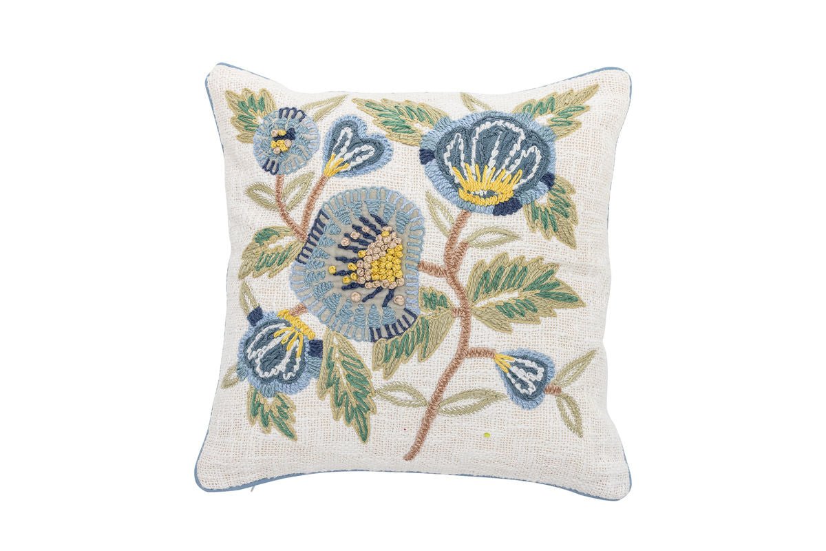 Zierkissen Aoi – Florale Stickerei in Blau