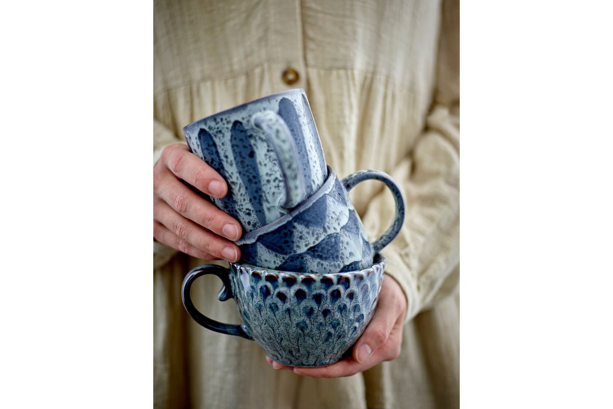 2er Set Becher Ula – Grau/Blau, gefertigt aus Steingut