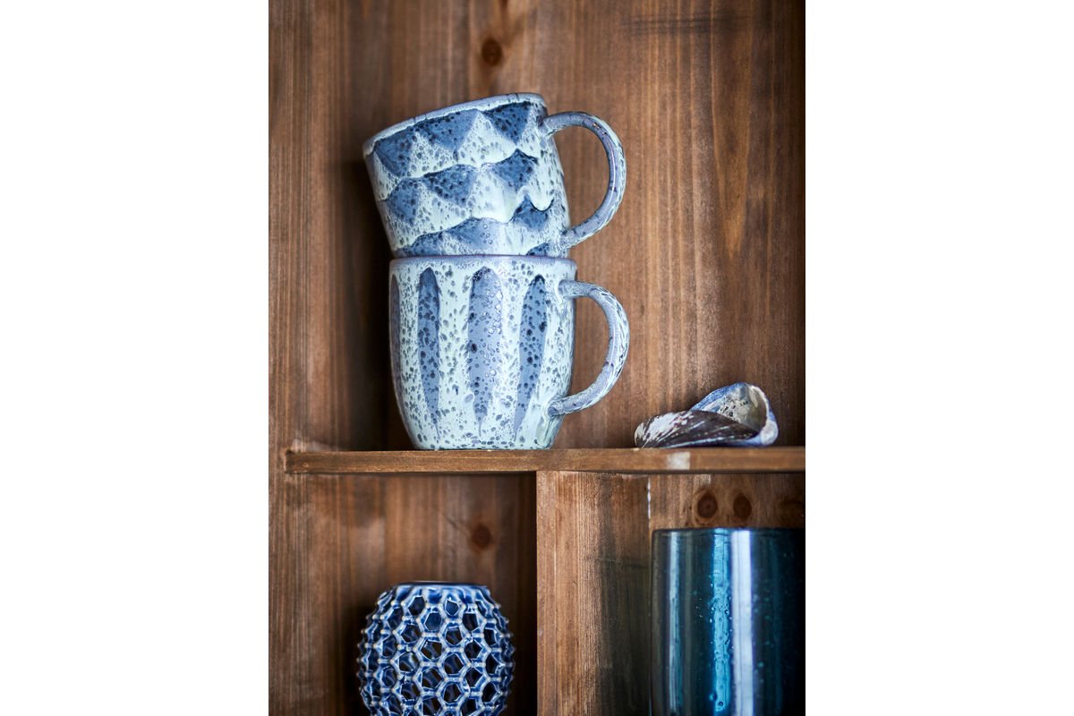2er Set Becher Ula – Grau/Blau, gefertigt aus Steingut