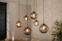 Pendelleuchte Zephyra – 6 Leuchten im Rauchglas Design mit organischem Deckensockel
