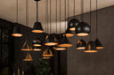 Pendelleuchte "Fionella – 18 runde und konische Lampenschirme aus Metall in schwarzem Finish